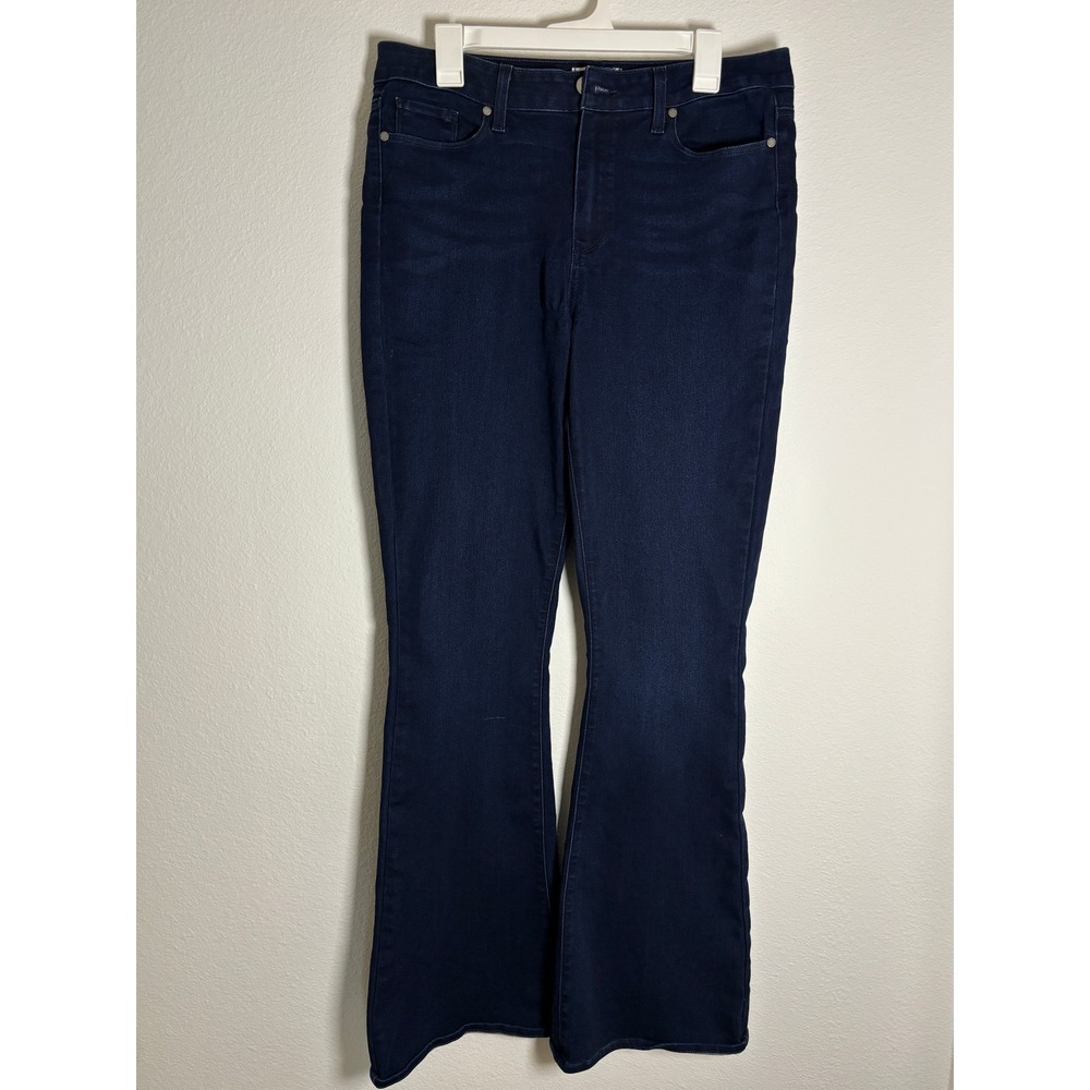 Paige High Rise Flare Jeans Dark Indigo Blue Denim Size 32